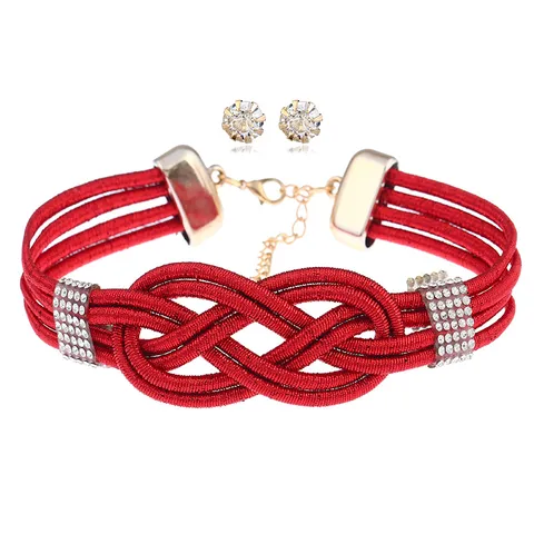 Punk Legierung Strass Schmuckset Für Damen Vintage Mehrlagig Gewebt Choker Halskette Runde Kristall Ohrstecker Party Schmuck Geschenk