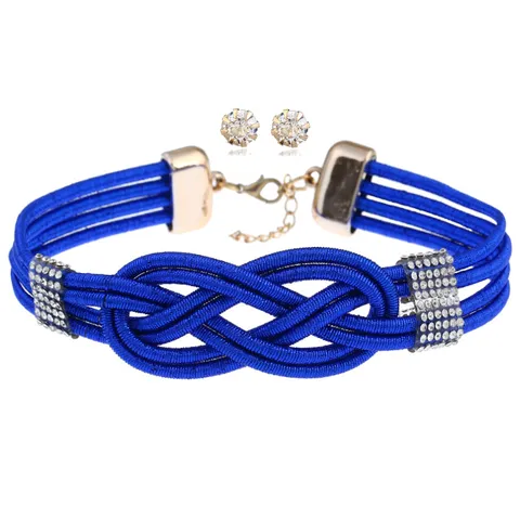 Punk Legierung Strass Schmuckset Für Damen Vintage Mehrlagig Gewebt Choker Halskette Runde Kristall Ohrstecker Party Schmuck Geschenk