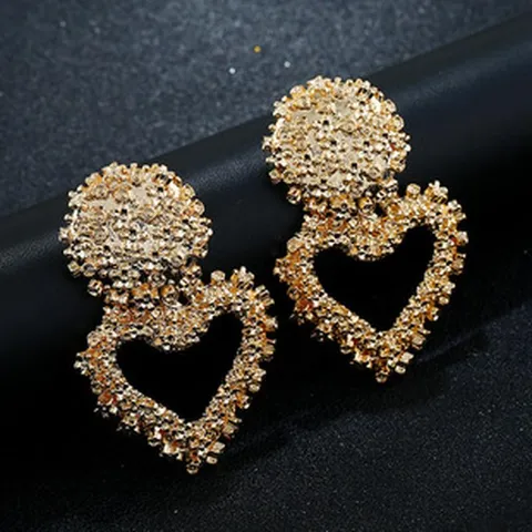 Alloy Embossed Flower Heart Drop Earrings For Women Geometric Metal Dangle Earrings Statement European Fashion Jewelry