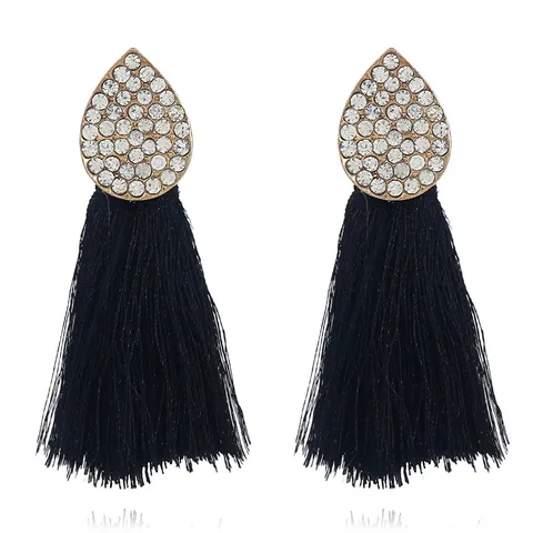 Boho Ethnisch Legierung Strass Wassertropfen Quasten Ohrringe Für Damen Lange Fransen Statement Hängende Ohrringe Schmuck