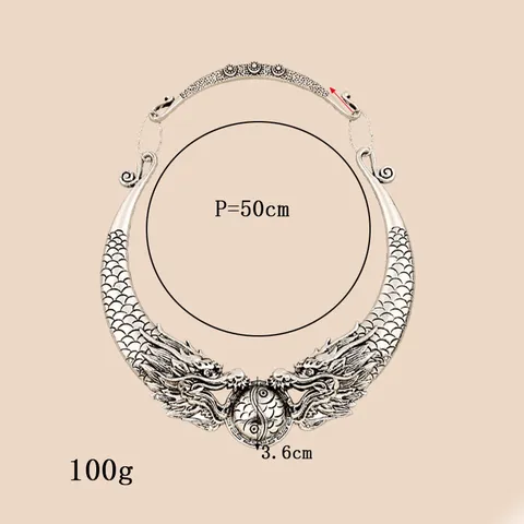Collar Gargantilla de Declaración de Aleación Vintage de Doble Dragón Rétro Étnico Tai Chi Torque Joyería Para Mujeres Hombres