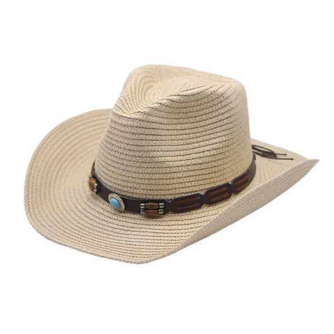 Western Cowboy Straw Hat Wide Brim Sunscreen Beach Sun Visor Breathable Handwoven Outdoor Vacation Straw Hat For Men Women