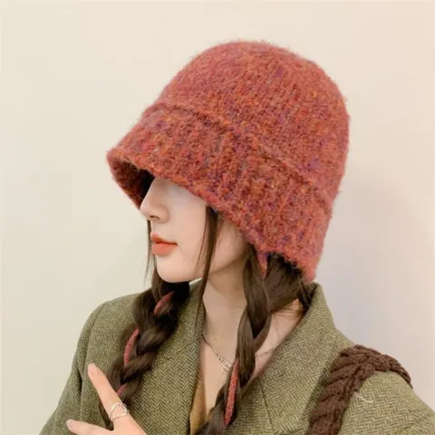 Moda Donna Colorato Cappello a Secchiello in Maglia Autunno Inverno Caldo Acrilico Filato di Colore Misto Uncinetto Con Corda