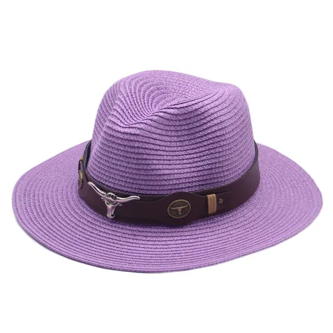 Chapeau de Paille Vintage Occidental Grand Bord Chapeau de Soleil Jazz Avec Ceinture en Cuir PU Accent Métallique pour Couple Extérieur Plage Voyage Quotidien Unisexe