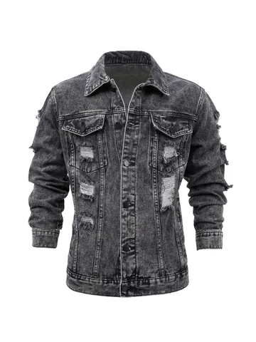 Herren Acid Wash Zerrissene Jeansjacke Vintage Distressed Schneeflockenwäsche Einreihige Denim Jacke Mit Taschen Streetwear Herren Casual Jacke