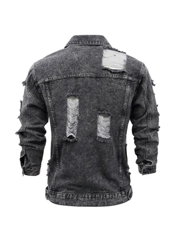 Herren Acid Wash Zerrissene Jeansjacke Vintage Distressed Schneeflockenwäsche Einreihige Denim Jacke Mit Taschen Streetwear Herren Casual Jacke
