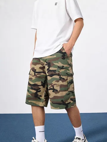 Pantaloncini Cargo Mimetici Casual da Uomo Multi Tasche Cotone Streetwear Pantaloncini al Ginocchio Moda Estiva All'aperto