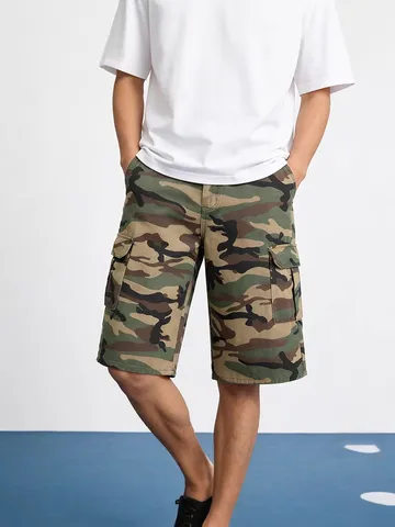 Pantaloncini Cargo Mimetici Casual da Uomo Multi Tasche Cotone Streetwear Pantaloncini al Ginocchio Moda Estiva All'aperto