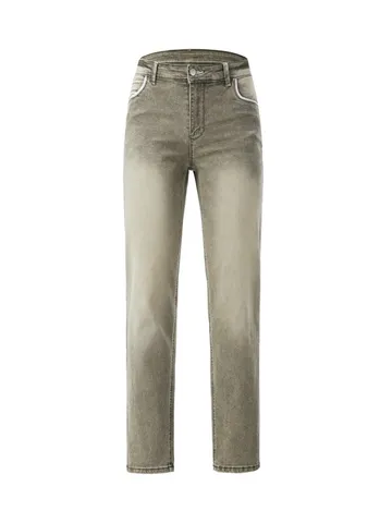 Jeans da Uomo Retro Slim Straight in Denim di Cotone Elasticizzato Vintage Lavato Invecchiato Pantaloni Casual Moda Streetwear