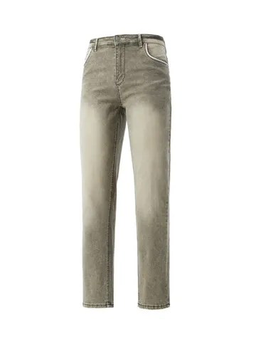Jeans da Uomo Retro Slim Straight in Denim di Cotone Elasticizzato Vintage Lavato Invecchiato Pantaloni Casual Moda Streetwear
