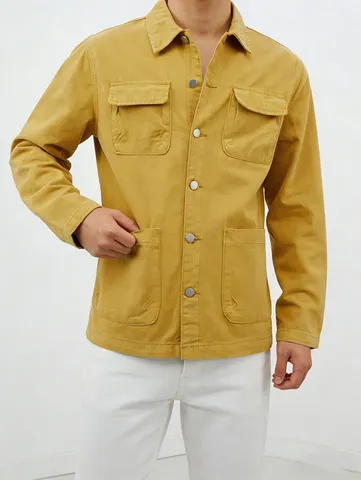 Camicia di Jeans in Cotone Casual da Uomo Giacca Vestibilità Comoda Patchwork Top Manica Lunga Colletto Rovesciato Camicia da Lavoro