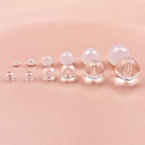 Perline Tonde in Acrilico Bianco Latte Trasparente Perline Sfuse a Foro Dritto Per Braccialetto Collana Fatti a Mano Creazione di Gioielli
