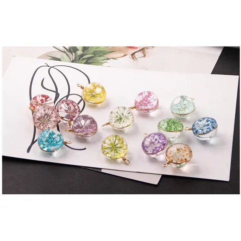 DIY Crystal Glass Ball Dried Flower Pendant Copper Wire Drop Charms For Necklace Earring Jewelry Making Accessories
