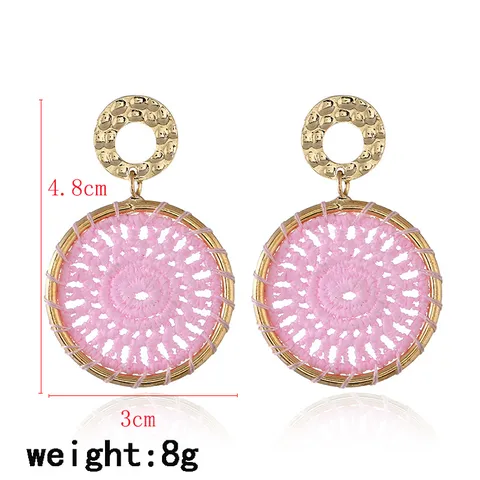 Bohemian Handgewebte Ohrhänger Vintage Gehämmert Legierung Geometrische Runde Ohrringe Für Damen Urlaub Täglich Mode Schmuck Geschenk