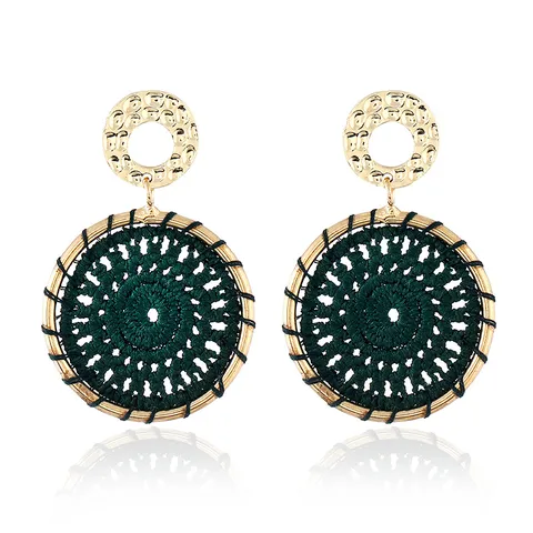 Bohemian Handgewebte Ohrhänger Vintage Gehämmert Legierung Geometrische Runde Ohrringe Für Damen Urlaub Täglich Mode Schmuck Geschenk