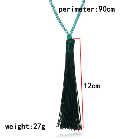 Mode Böhmische Geometrische Facettierte Kristallperlenkette Mit Langer Satin Baumwollquaste Anhänger Statement Pullover Kette Für Damen Urlaub Party Schmuck