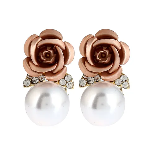 Mode Legierung Metall Rose Blume Ohrhänger Mit Strass Blatt Künstliche Perle Akzente Vintage Statement Geometrische Ohrstecker Schmuck Für Damen Hochzeit Party Geschenk