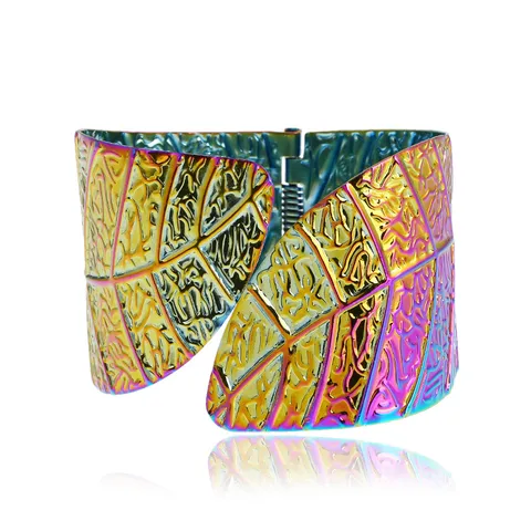 Western Style Electroplated Iron Wide Leaf Open Cuff Bangle Vintage Geometric Pattern Textured Adjustable Upper Arm Bracelet Jewelry For Women Party