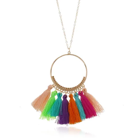 Boho Legierung Quaste Anhänger Halskette Gold Metallreif Lange Kette Pullover Kette Für Damen Hochzeit Party Statement Schmuck Geschenk