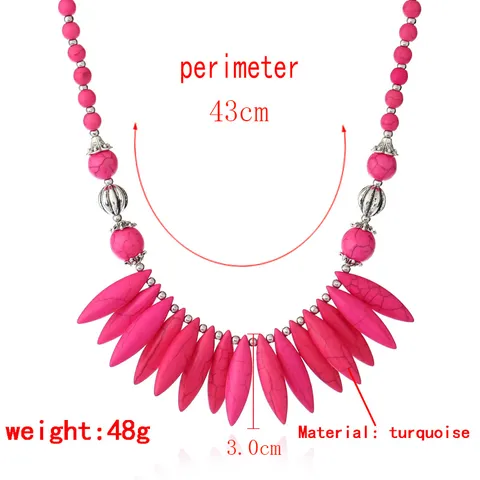 Collier Pendentif en Perles de Turquoise Vintage Ethnique Collier Ras du Cou Style Tibétain Bohème Bijoux pour Femmes
