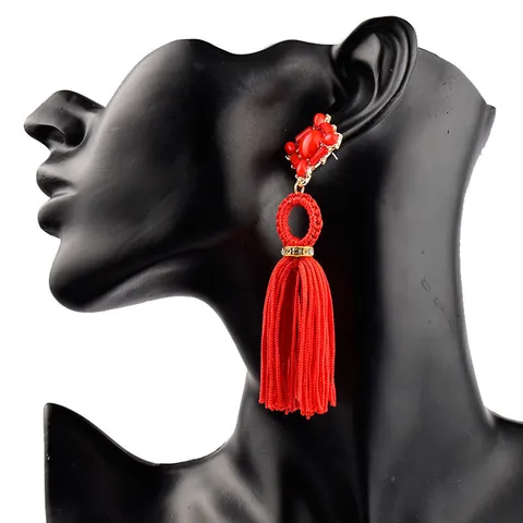 Boho Legierung Mehrlagige Quaste Ohrringe Für Damen Saatperlen Gewebter Kreis Strass Geometrisch Lange Ohrhänger Mode Schmuck