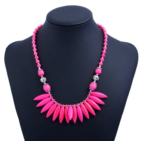 Collier Pendentif en Perles de Turquoise Vintage Ethnique Collier Ras du Cou Style Tibétain Bohème Bijoux pour Femmes