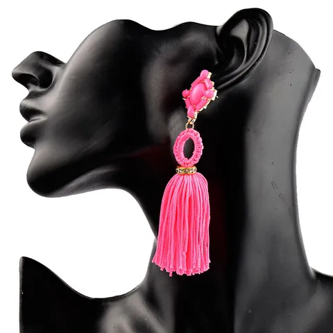Boho Legierung Mehrlagige Quaste Ohrringe Für Damen Saatperlen Gewebter Kreis Strass Geometrisch Lange Ohrhänger Mode Schmuck