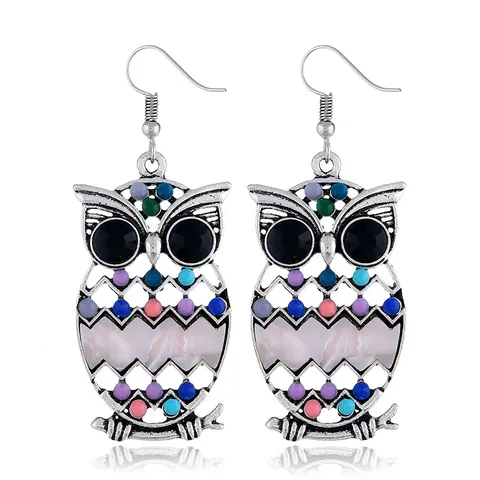 Vintage Legierung Eule Ohrhänger Mode Westlichen Bunten Strass Tier Ohrringe Für Party Damen Schmuck Geschenk