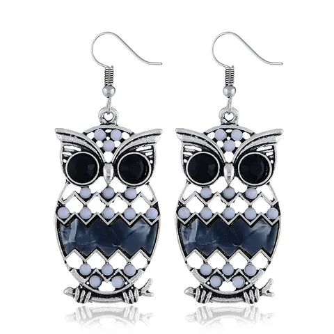 Vintage Legierung Eule Ohrhänger Mode Westlichen Bunten Strass Tier Ohrringe Für Party Damen Schmuck Geschenk