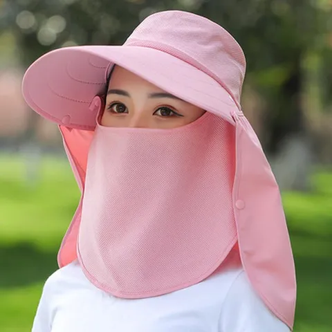 Women Sun Hat With Mini USB Fan Full Face Shield Neck Flap Wide Brim Acrylic Sun Protection Shading Breathing Hat For Cycling Beach Fishing Everyday Outdoor