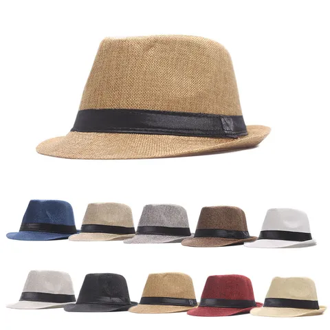 Unisex Fedora Straw Hat Breathable Sun Protection Wide Brim Panama Cap With Ribbon Trim For Beach Vacation Outdoor
