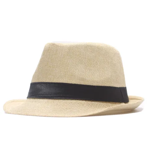 Unisex Fedora Straw Hat Breathable Sun Protection Wide Brim Panama Cap With Ribbon Trim For Beach Vacation Outdoor