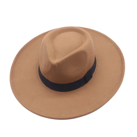 Vintage Filzhut Mit Breiter Krempe Klassisches Band Trim Baumwolle Polyester Mischung Jazz Hut Für Unisex Bühne Show Alltag