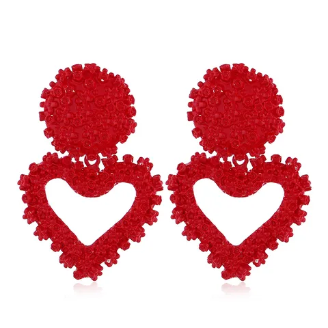 Alloy Embossed Flower Heart Drop Earrings For Women Geometric Metal Dangle Earrings Statement European Fashion Jewelry