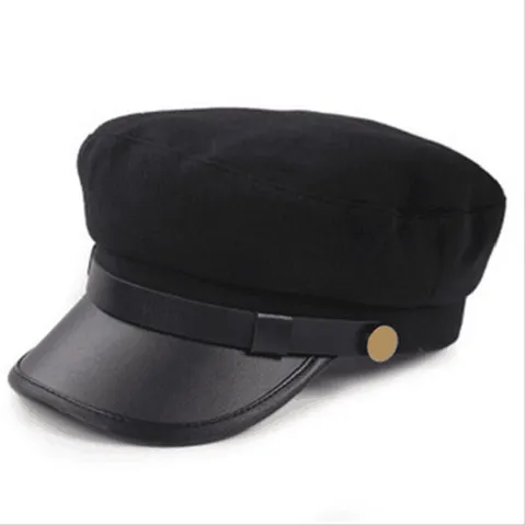 Vintage Britischer Stil Acryl Baskenmütze Für Damen Herren Flache Oberseite Lässig Schirmmütze Mit Lederkrempe Metallschnalle Warm Mütze