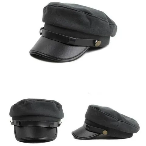 Vintage Britischer Stil Acryl Baskenmütze Für Damen Herren Flache Oberseite Lässig Schirmmütze Mit Lederkrempe Metallschnalle Warm Mütze