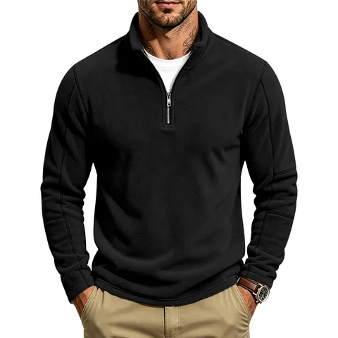 Men's Polar Fleece Sweatshirt Casual Stand Collar Half Zip Pullover Warm Autumn Winter Outdoor Solid Color Polyester Top