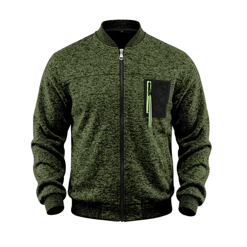 Men's Knitted Bomber Jacket Casual Baseball Collar Zipper Pockets Long Sleeve Outerwear For Autumn Winter