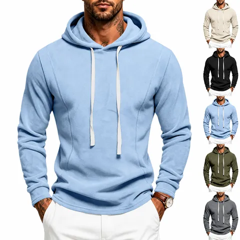 Men's Heavyweight Polar Fleece Hoodie Casual Solid Color Long Sleeve Pullover Sweatshirt with Drawstring Hood