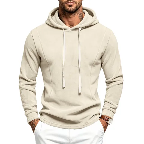 Men's Heavyweight Polar Fleece Hoodie Casual Solid Color Long Sleeve Pullover Sweatshirt with Drawstring Hood