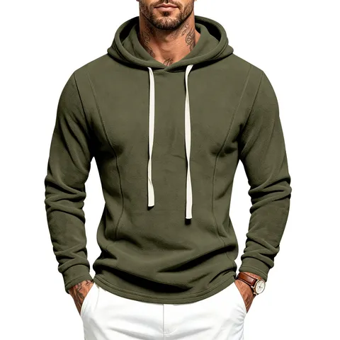 Men's Heavyweight Polar Fleece Hoodie Casual Solid Color Long Sleeve Pullover Sweatshirt with Drawstring Hood