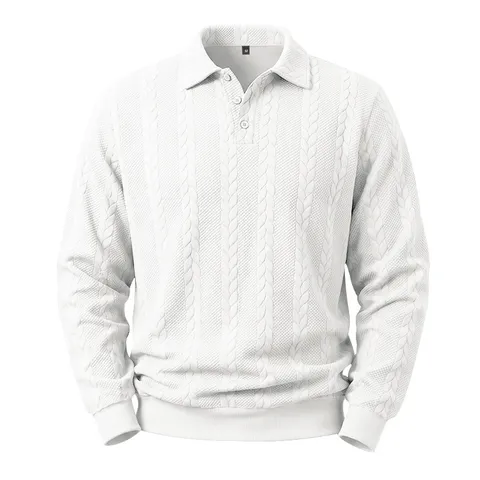 Herren Casual Langarm Polo Shirt Herbst Gestreickte Jacquard Textur Business Pendler Pullover Top Einfarbig Mode Bekleidung