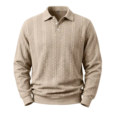 Herren Casual Langarm Polo Shirt Herbst Gestreickte Jacquard Textur Business Pendler Pullover Top Einfarbig Mode Bekleidung