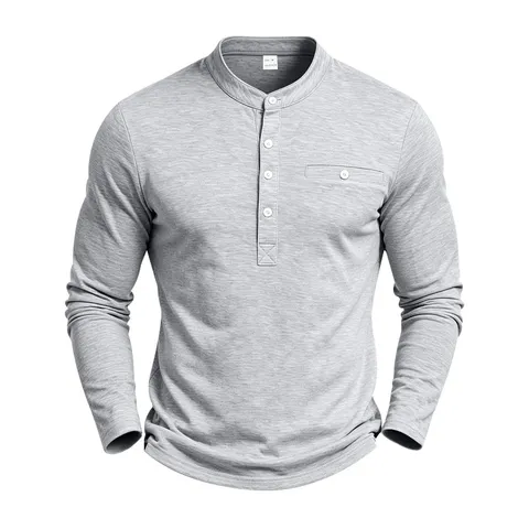 Herren Casual Langarm Henley Shirt Einstecktuch Atmungsaktiv Gestrickt Stehkragen Pullover Top Herbst Mode Bekleidung