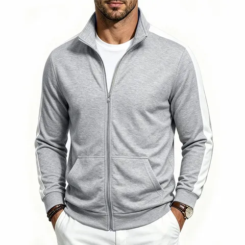 Hombres Casual Deportivo Bloque de Color Cuello Alzado Manga Larga Cremallera Completa Chaqueta Transpirable Poliéster Ropa de Abrigo
