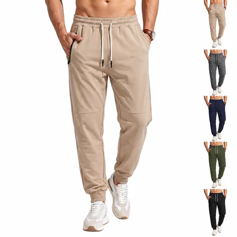 Herren Casual Jogger Hose Baumwollmischung Sweatpants Kordelzug Sportliche Laufhose Mit Reissverschlusstaschen