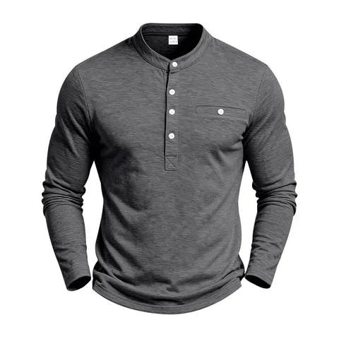 Herren Casual Langarm Henley Shirt Einstecktuch Atmungsaktiv Gestrickt Stehkragen Pullover Top Herbst Mode Bekleidung