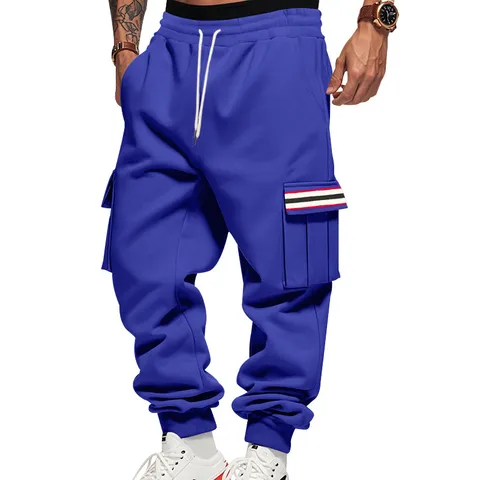 Pantalon de Jogging Cargo en Polaire Lourde pour Homme High Street Multi-Poches Bas de Survêtement Chaud d'Hiver à Cordon