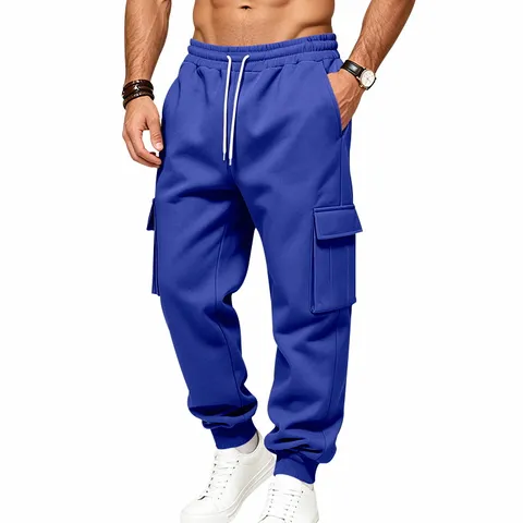 Pantaloni Cargo Termici Invernali Felpati da Uomo Stile Casual Americano Largo Gamba Dritta Con Coulisse e Tasche