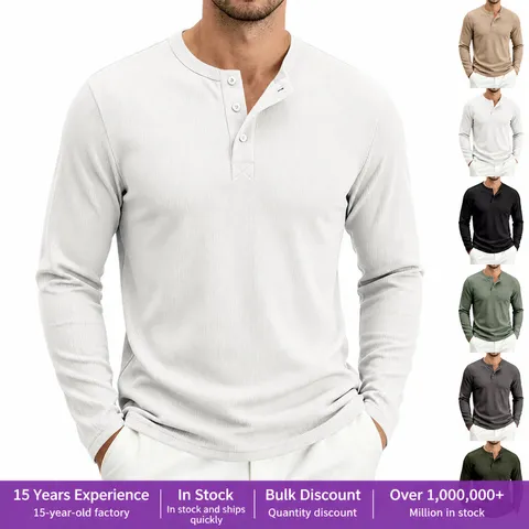 Men's Casual Long Sleeve Henley Shirt Solid Color Regular Fit Comfortable Polyester Breathable Basic Top